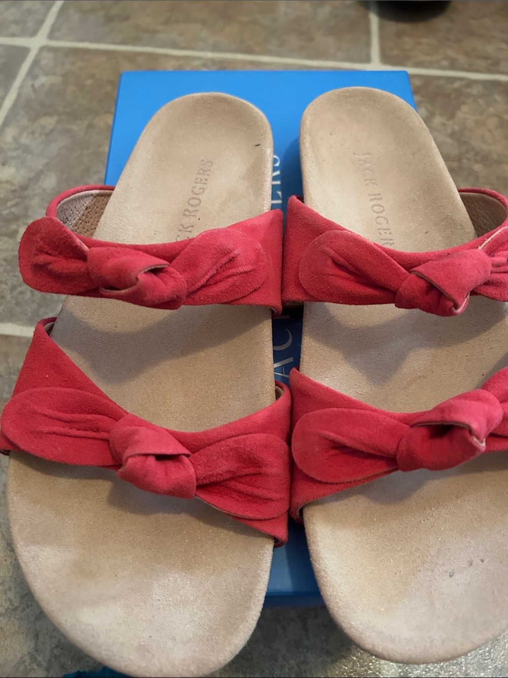 Jack Rogers Coral/red Knotted Suede Double-Strap Sandals